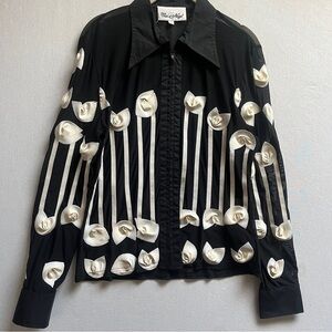 Ciel et Neige Paris Black Sheer Appliqué Floral Blouse Size 42